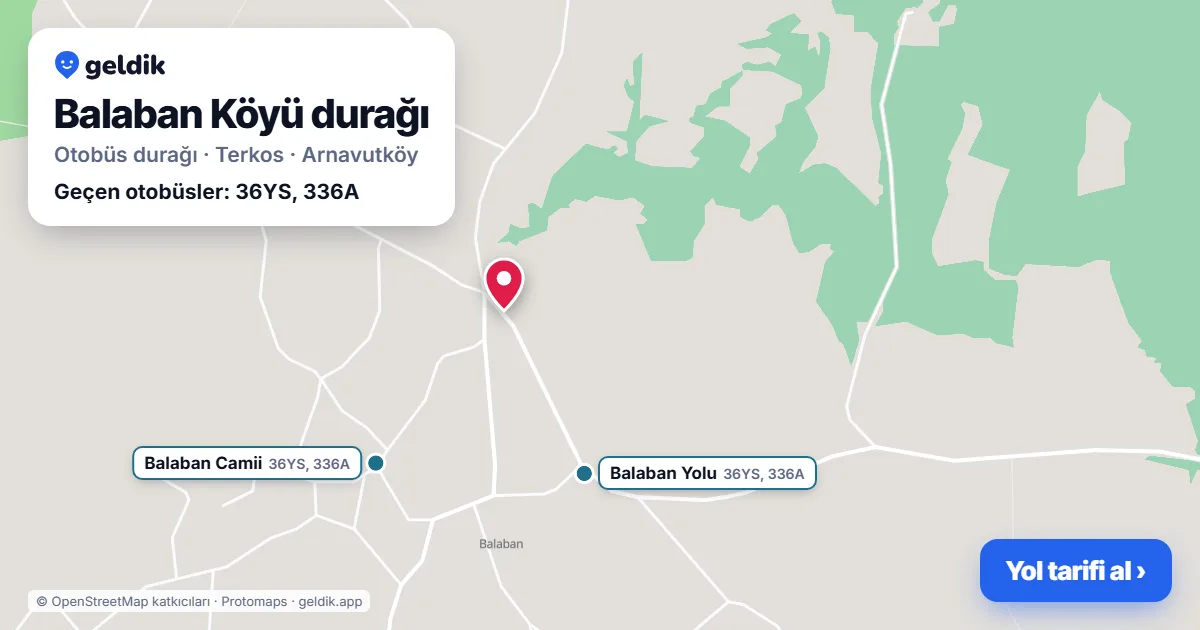 Balaban Köyü otobüs durağı haritada: konumu ve yakındaki duraklar