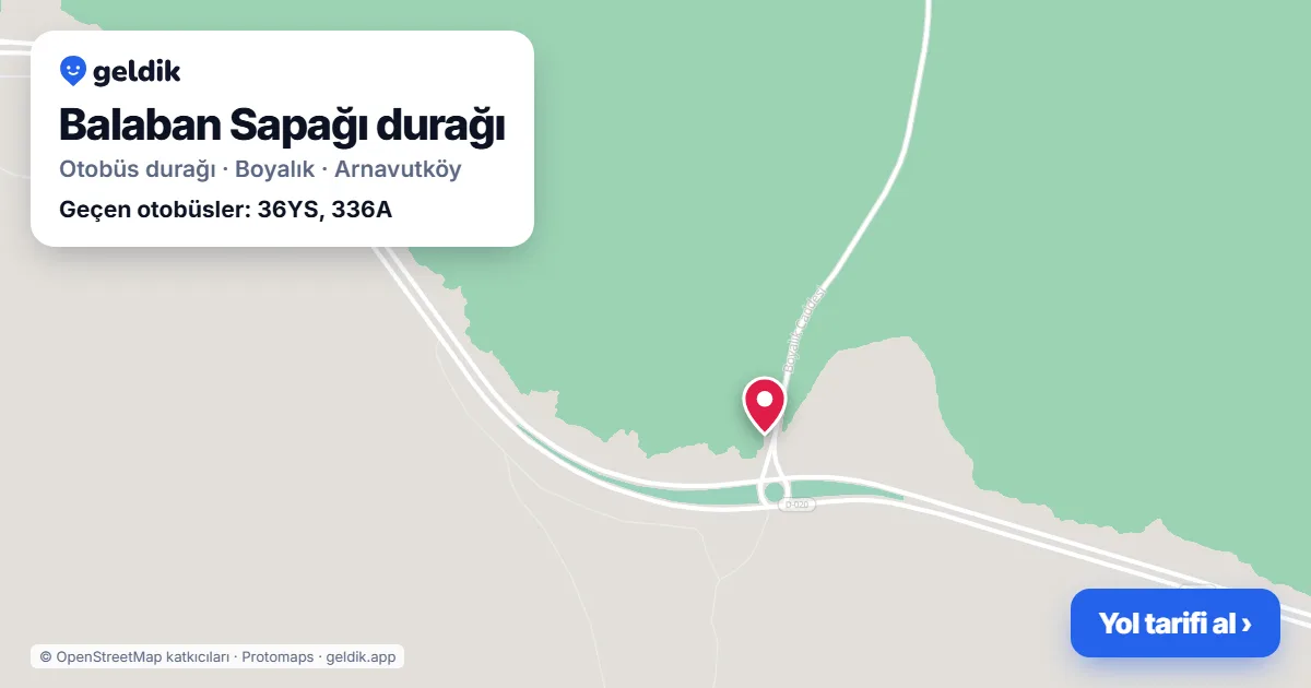 Balaban Sapağı otobüs durağı haritada: konumu ve yakındaki duraklar