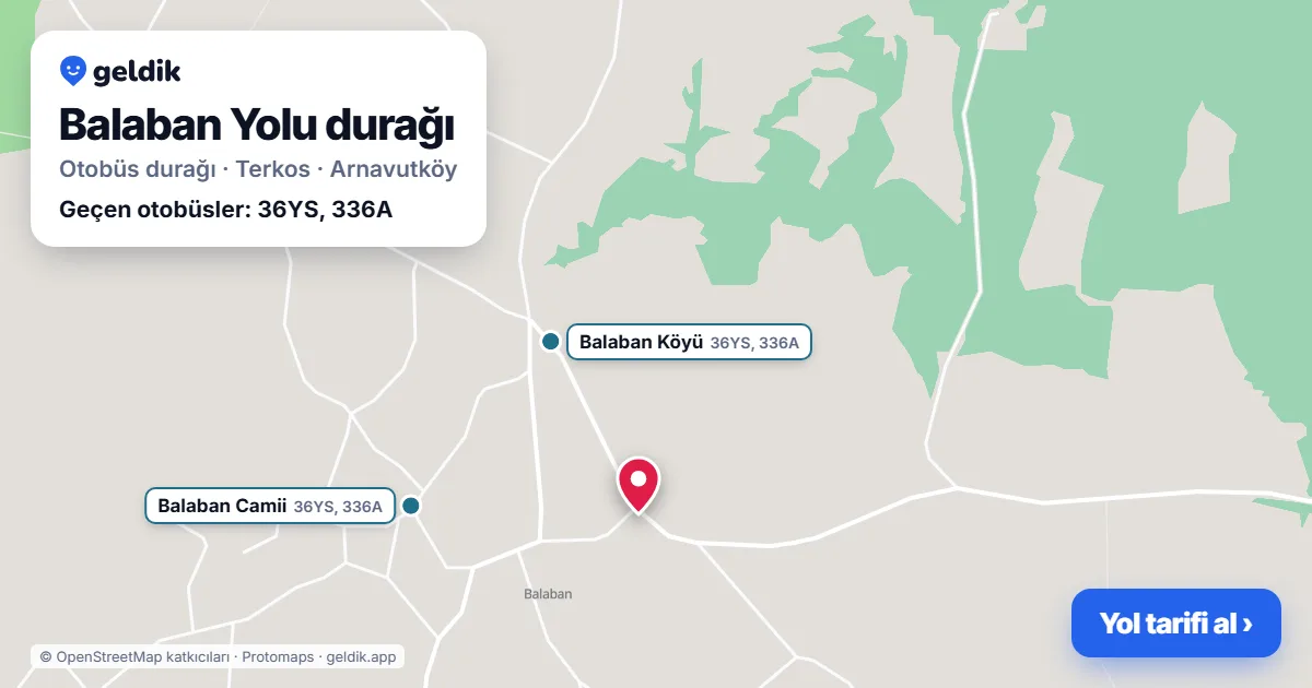 Balaban Yolu otobüs durağı haritada: konumu ve yakındaki duraklar