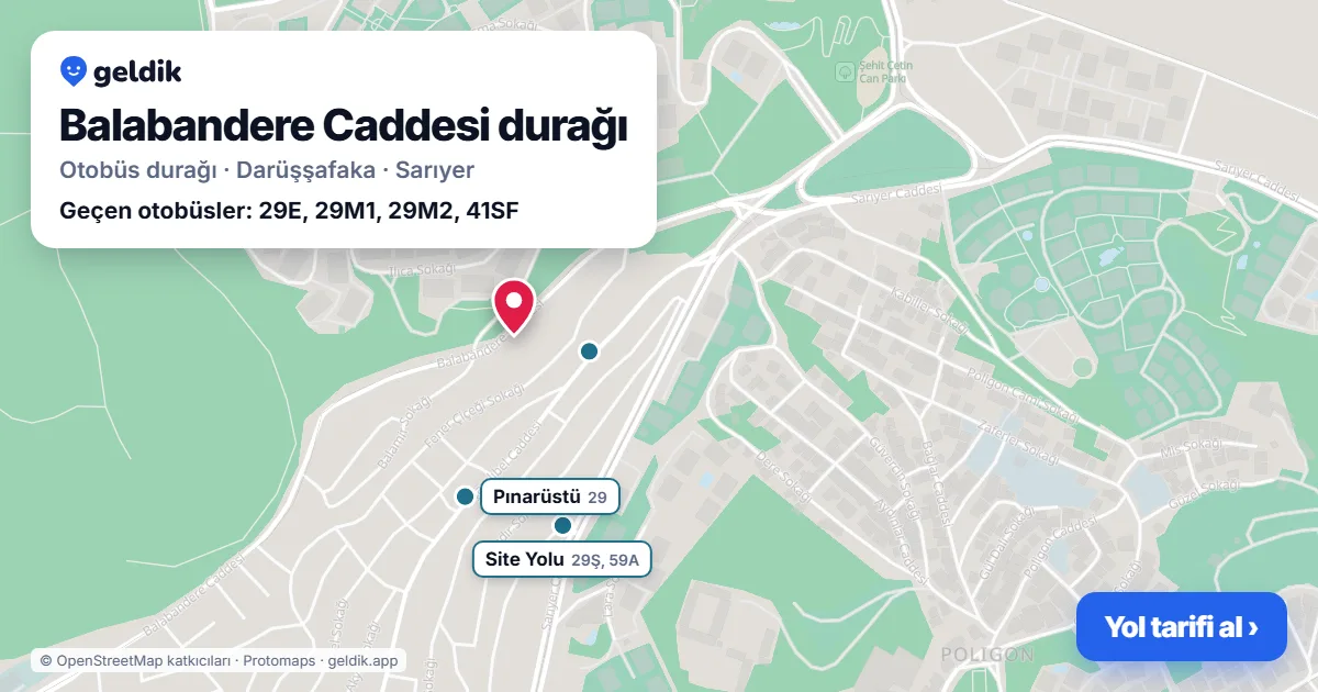 Balabandere Caddesi otobüs durağı haritada: konumu ve yakındaki duraklar