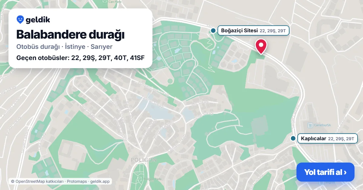 Balabandere otobüs durağı haritada: konumu ve yakındaki duraklar
