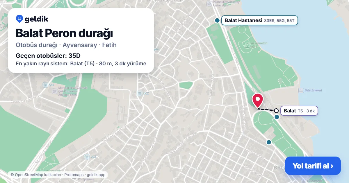 Balat Peron otobüs durağı haritada: konumu ve yakındaki duraklar