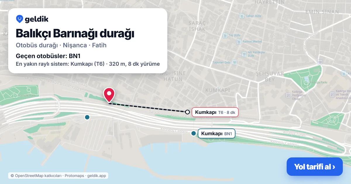 Balıkçı Barınağı otobüs durağı haritada: konumu ve yakındaki duraklar