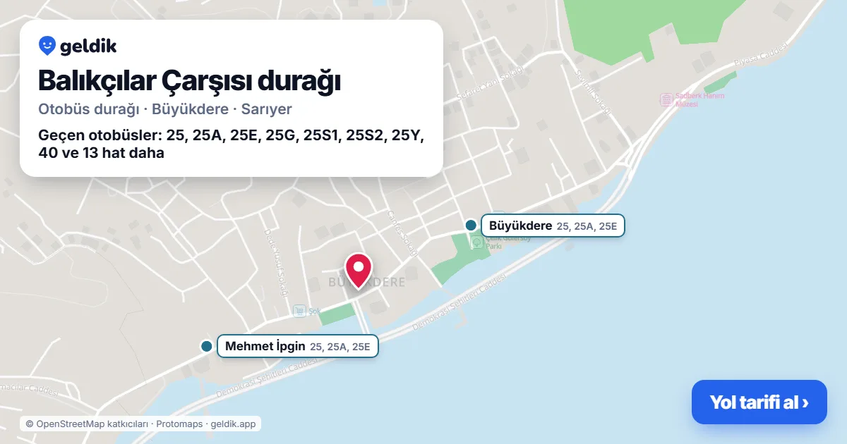 Balıkçılar Çarşısı otobüs durağı haritada: konumu ve yakındaki duraklar