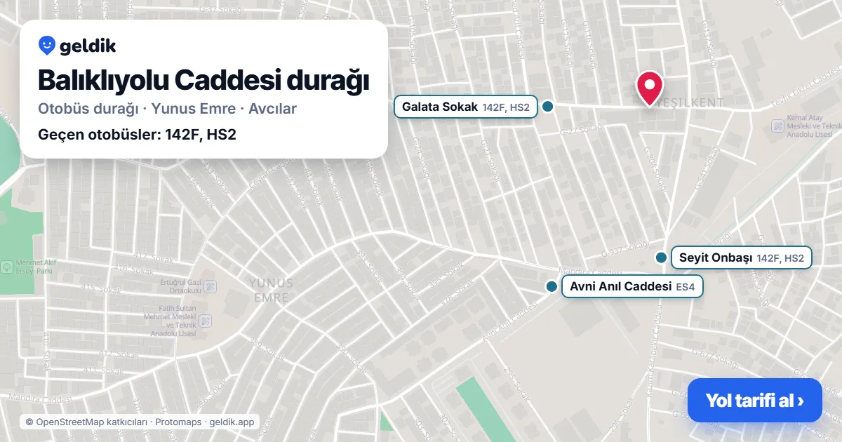 Balıklıyolu Caddesi otobüs durağı haritada: konumu ve yakındaki duraklar