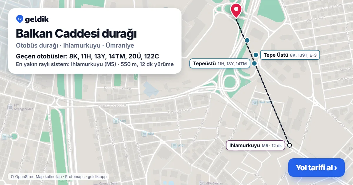 Balkan Caddesi otobüs durağı haritada: konumu ve yakındaki duraklar