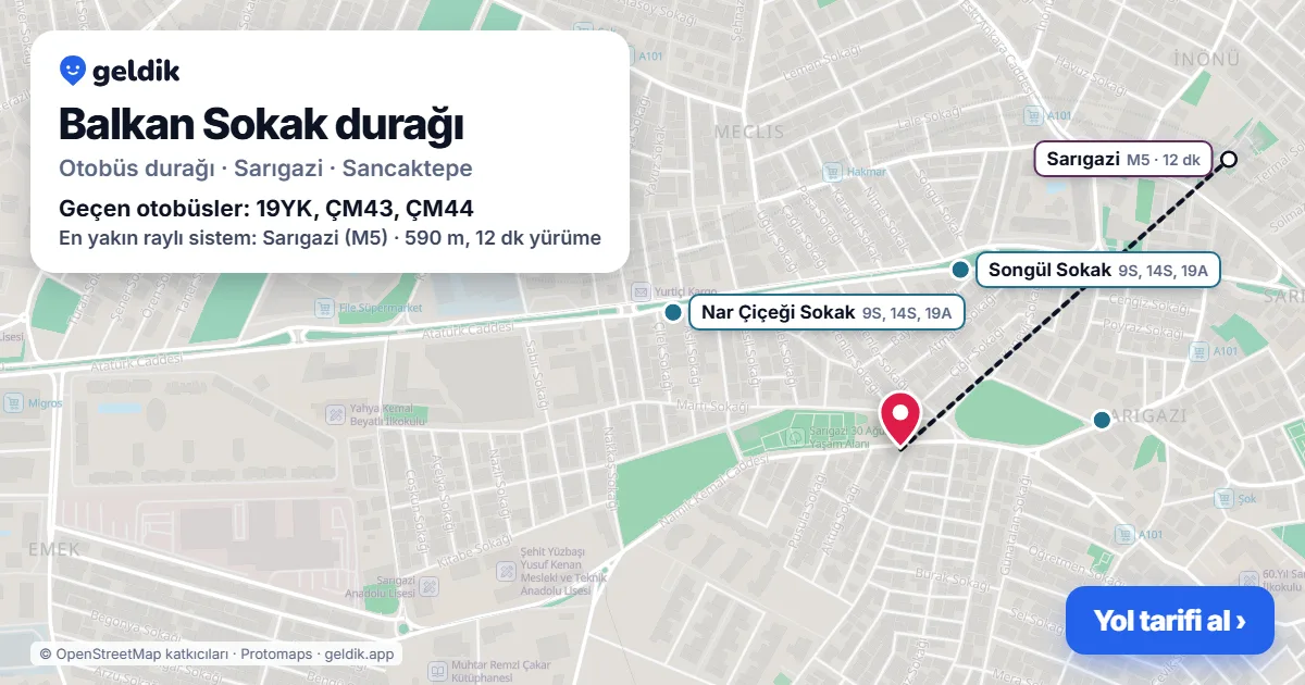 Balkan Sokak otobüs durağı haritada: konumu ve yakındaki duraklar