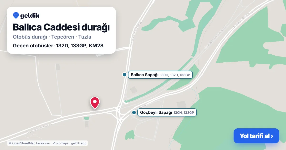 Ballıca Caddesi otobüs durağı haritada: konumu ve yakındaki duraklar