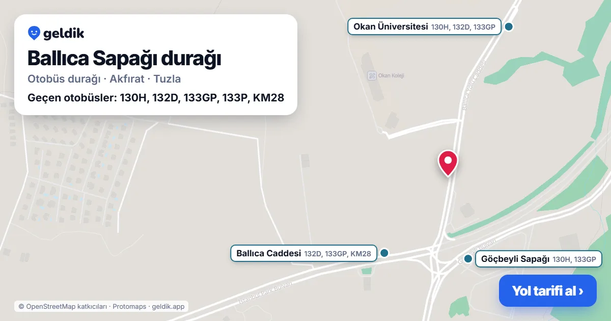 Ballıca Sapağı otobüs durağı haritada: konumu ve yakındaki duraklar