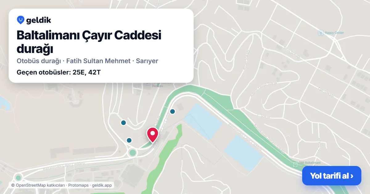 Baltalimanı Çayır Caddesi otobüs durağı haritada: konumu ve yakındaki duraklar