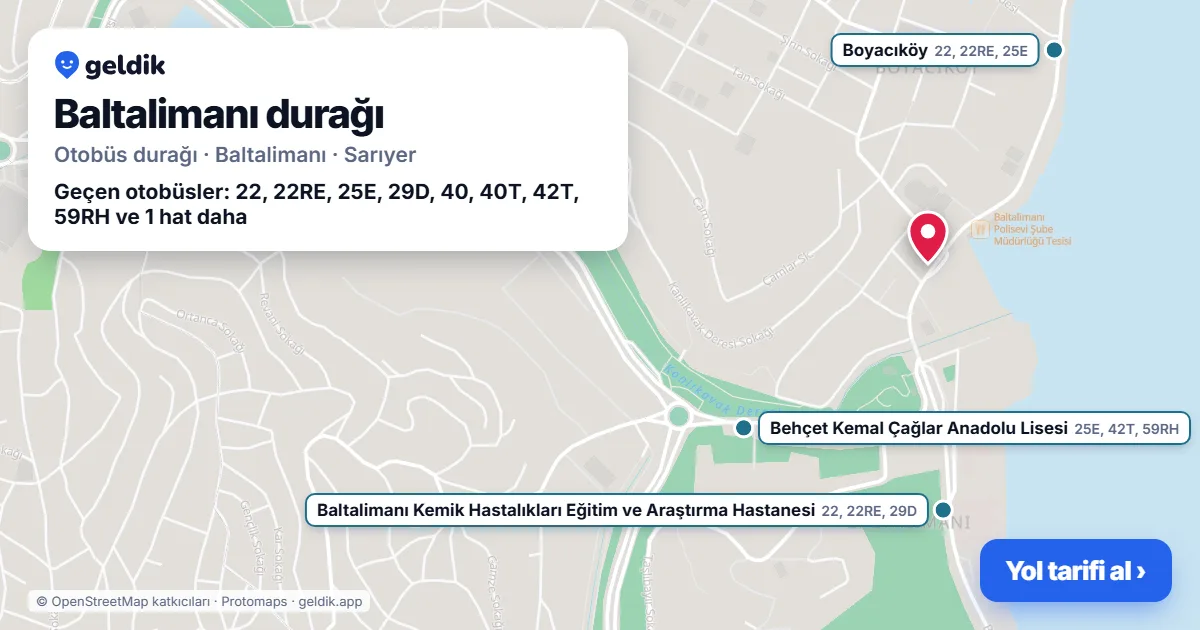 Baltalimanı otobüs durağı haritada: konumu ve yakındaki duraklar