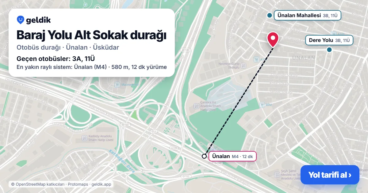Baraj Yolu Alt Sokak otobüs durağı haritada: konumu ve yakındaki duraklar