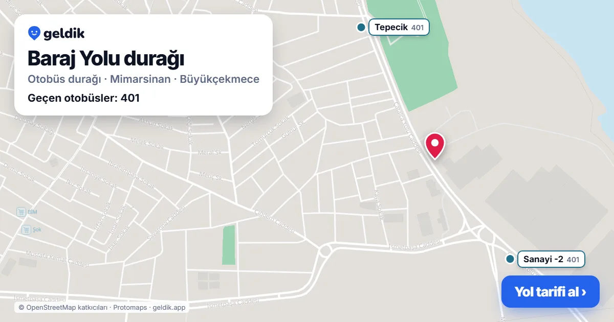 Baraj Yolu otobüs durağı haritada: konumu ve yakındaki duraklar