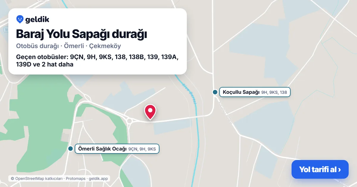 Baraj Yolu Sapağı otobüs durağı haritada: konumu ve yakındaki duraklar