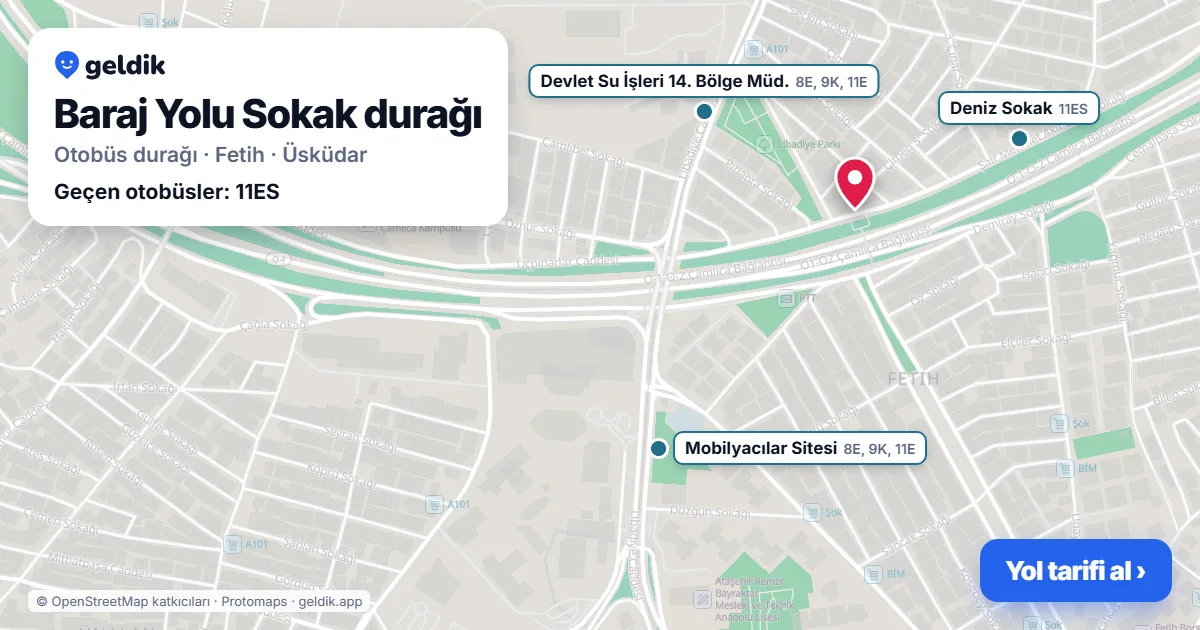 Baraj Yolu Sokak otobüs durağı haritada: konumu ve yakındaki duraklar