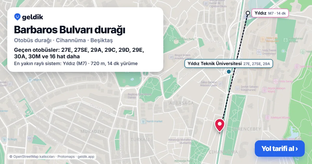 Barbaros Bulvarı otobüs durağı haritada: konumu ve yakındaki duraklar