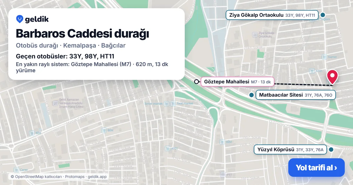 Barbaros Caddesi otobüs durağı haritada: konumu ve yakındaki duraklar