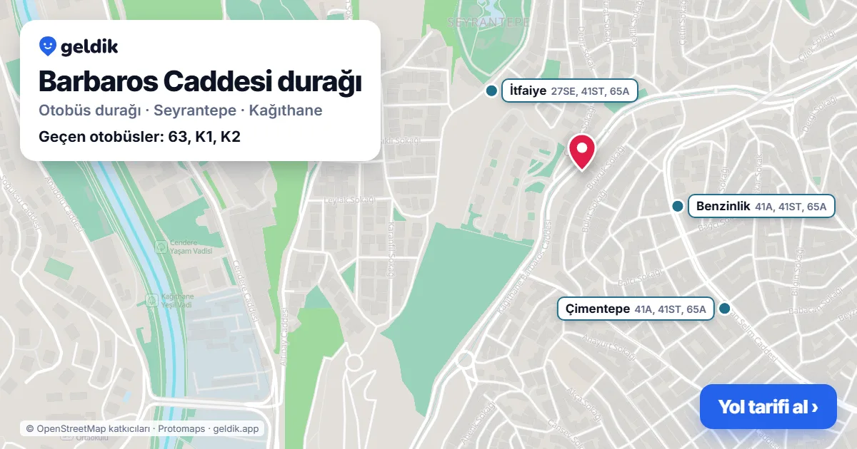 Barbaros Caddesi otobüs durağı haritada: konumu ve yakındaki duraklar