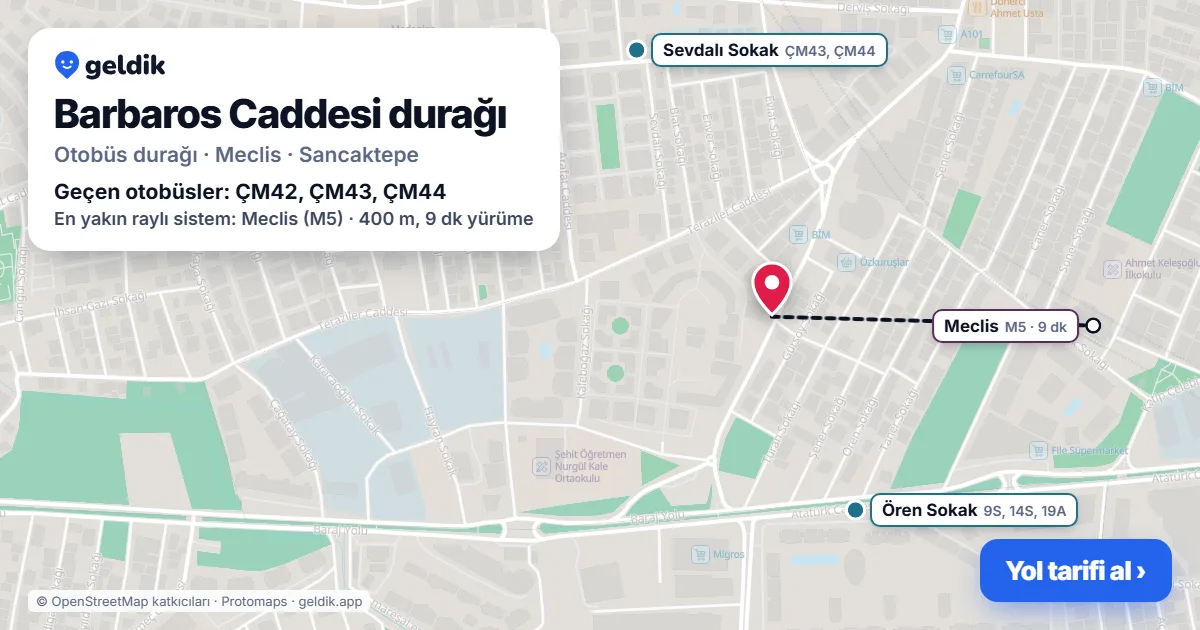 Barbaros Caddesi otobüs durağı haritada: konumu ve yakındaki duraklar