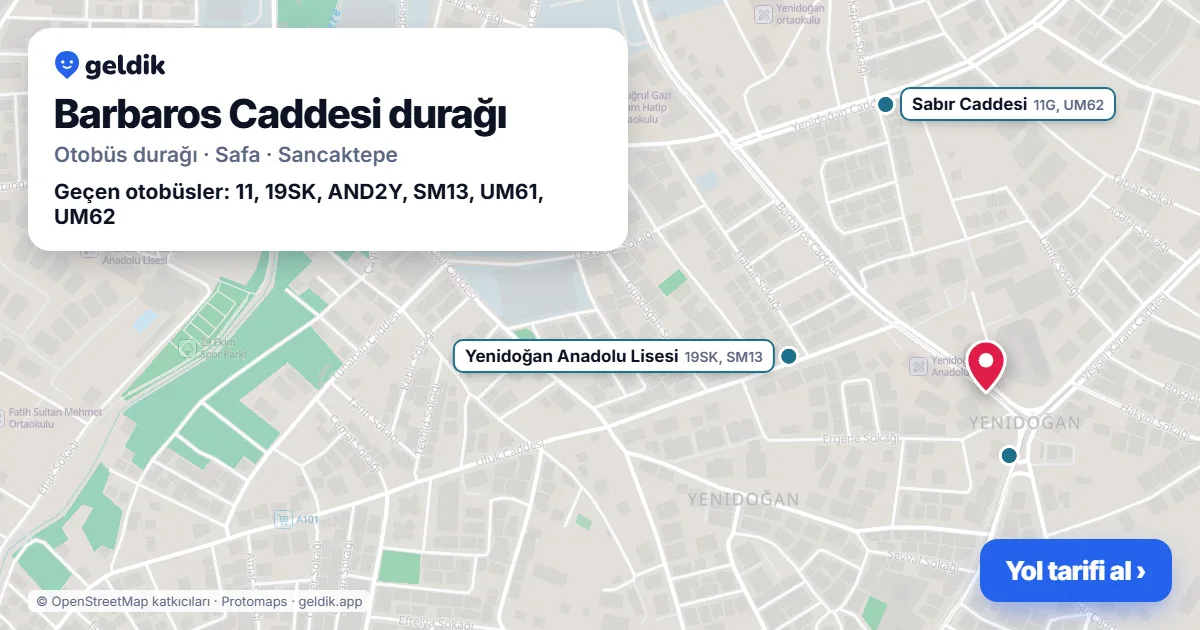 Barbaros Caddesi otobüs durağı haritada: konumu ve yakındaki duraklar