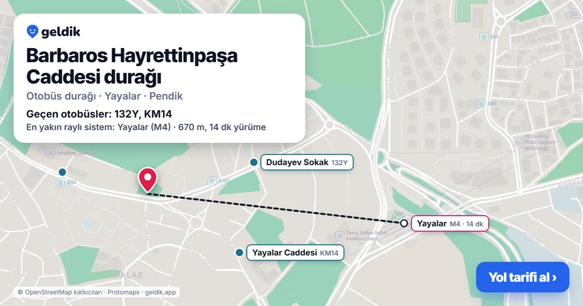 Barbaros Hayrettinpaşa Caddesi otobüs durağı haritada: konumu ve yakındaki duraklar