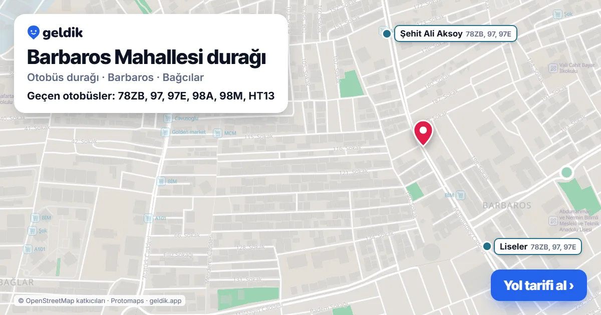Barbaros Mahallesi otobüs durağı haritada: konumu ve yakındaki duraklar