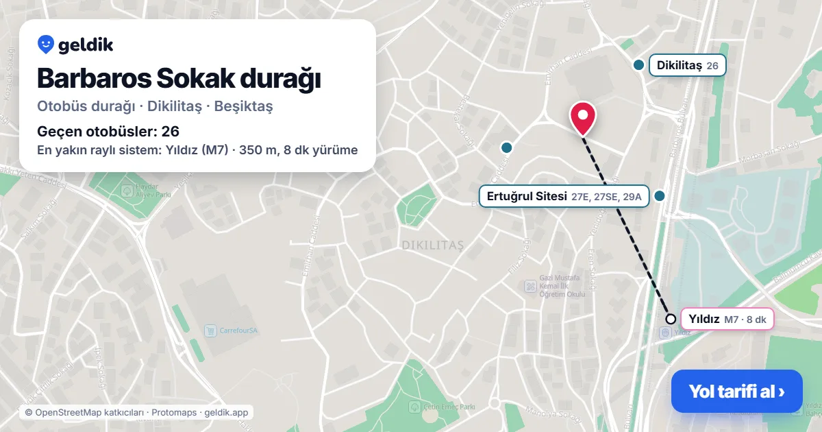 Barbaros Sokak otobüs durağı haritada: konumu ve yakındaki duraklar