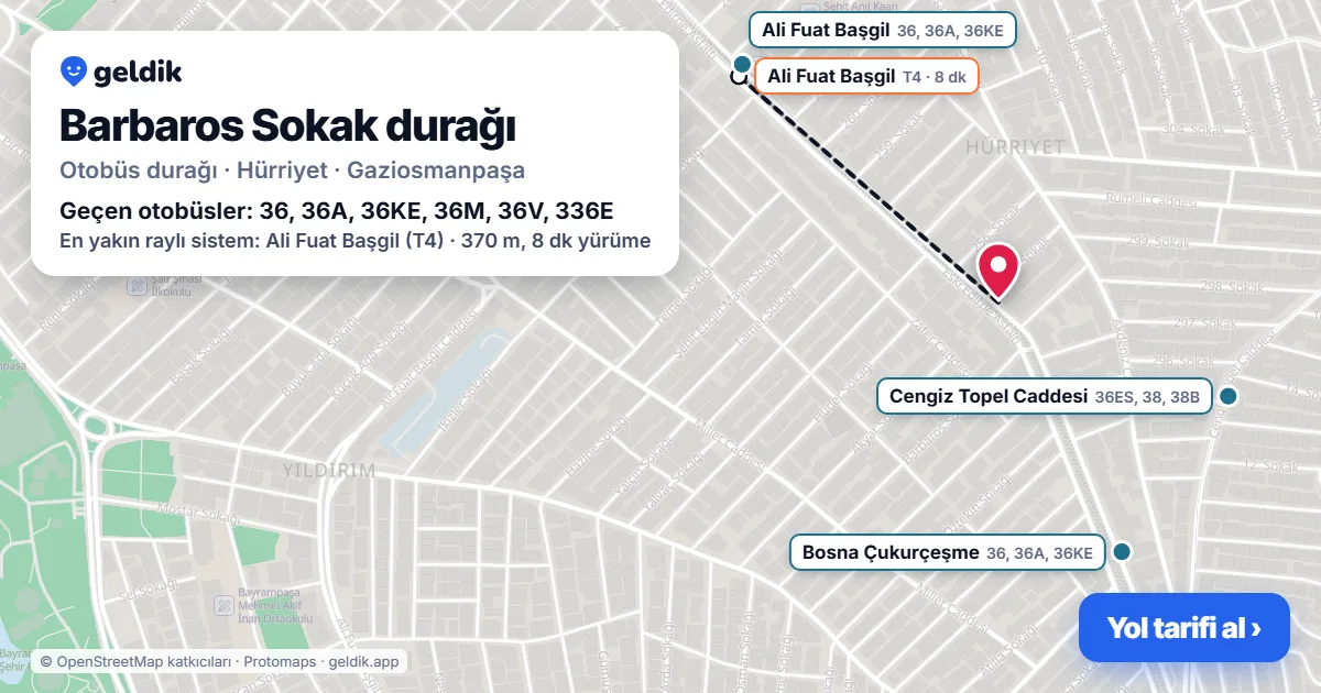 Barbaros Sokak otobüs durağı haritada: konumu ve yakındaki duraklar