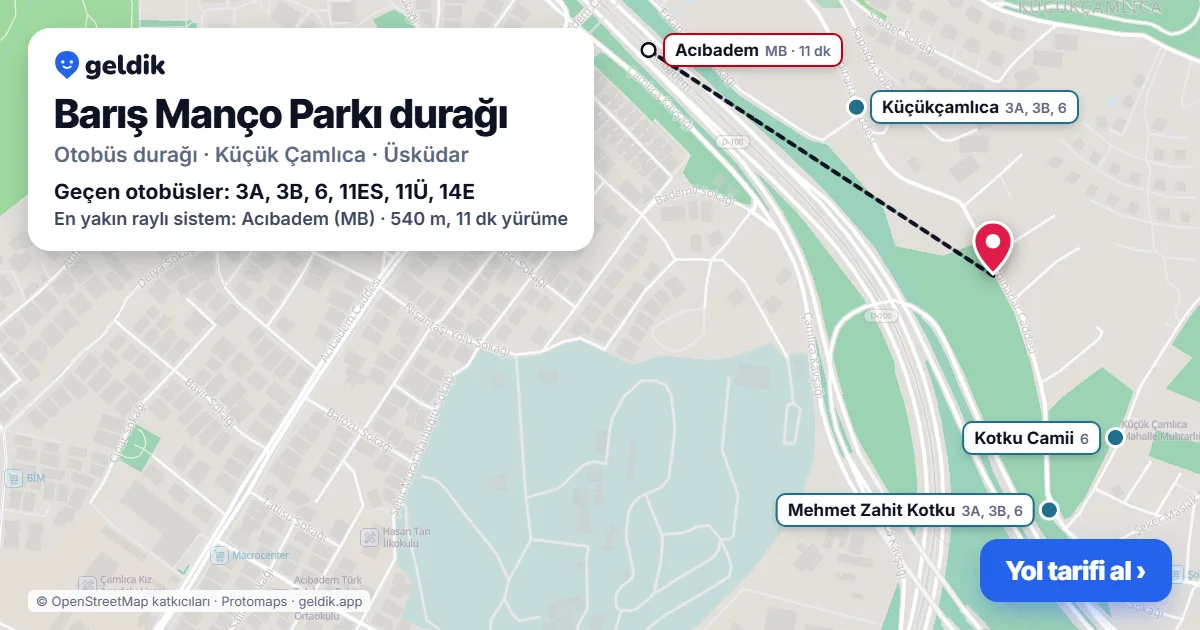 Barış Manço Parkı otobüs durağı haritada: konumu ve yakındaki duraklar