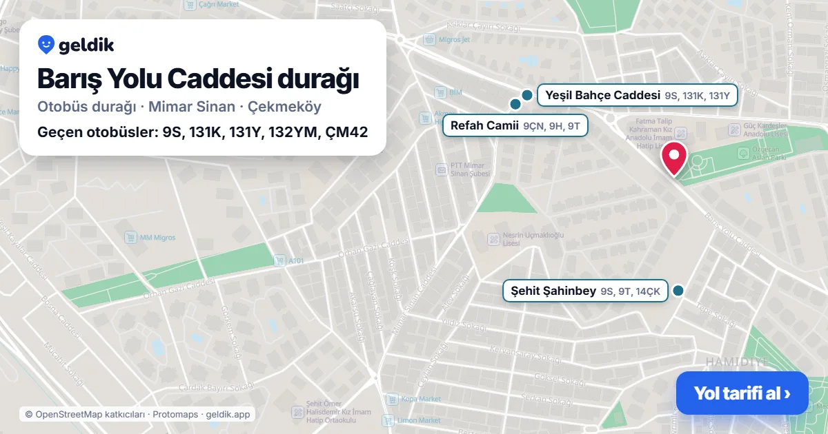 Barış Yolu Caddesi otobüs durağı haritada: konumu ve yakındaki duraklar