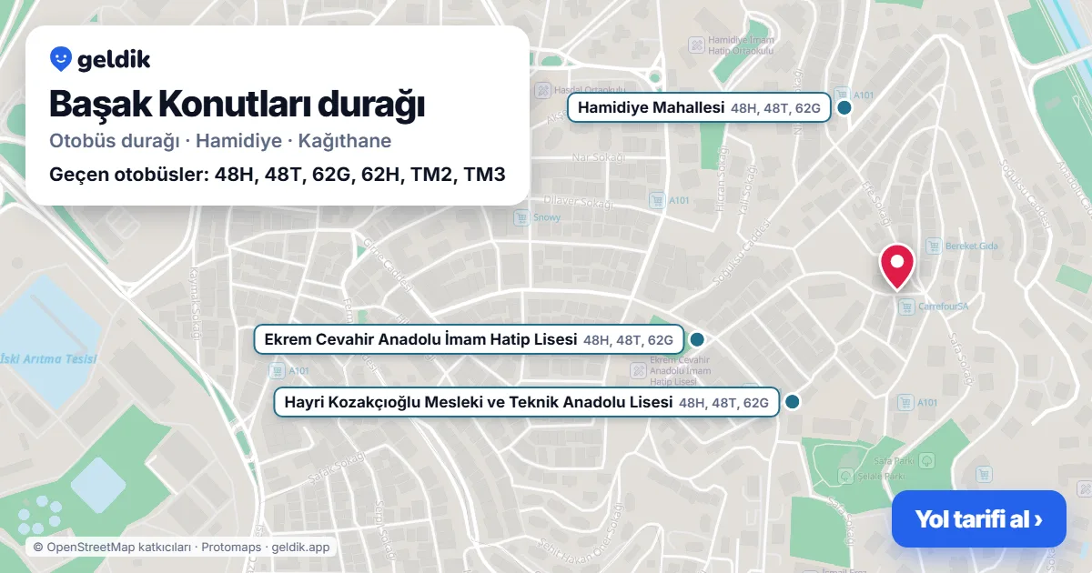Başak Konutları otobüs durağı haritada: konumu ve yakındaki duraklar