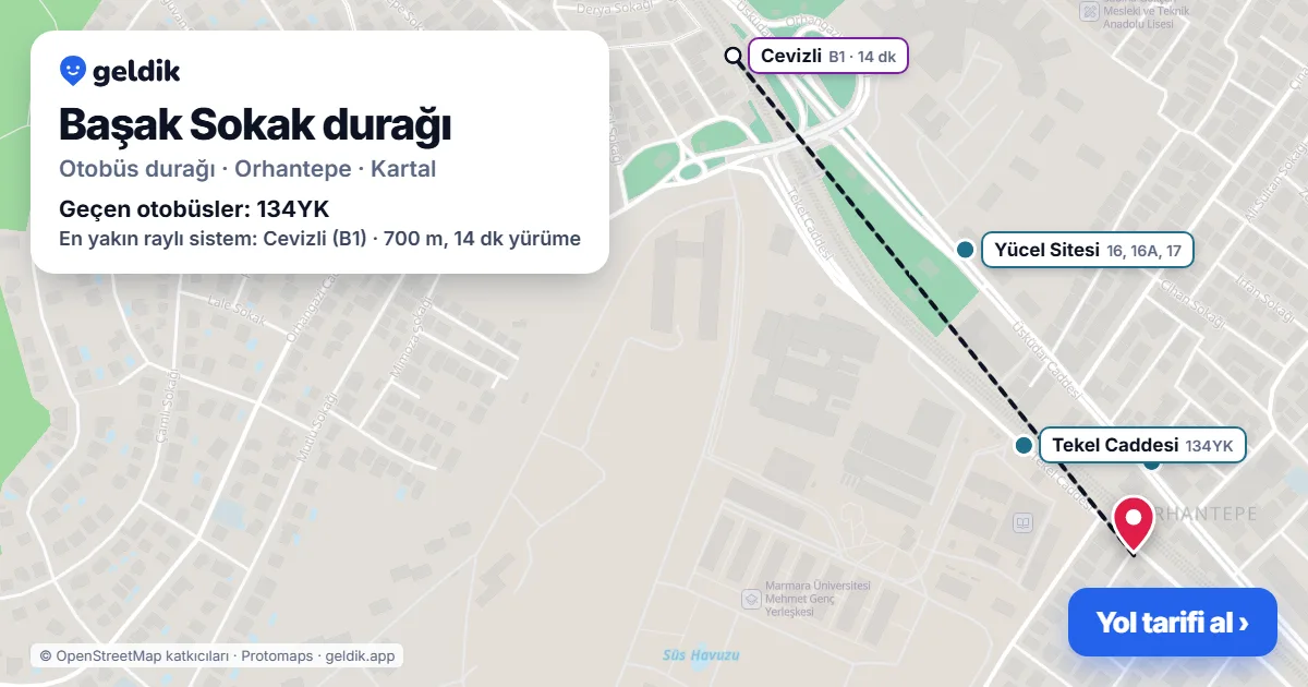 Başak Sokak otobüs durağı haritada: konumu ve yakındaki duraklar
