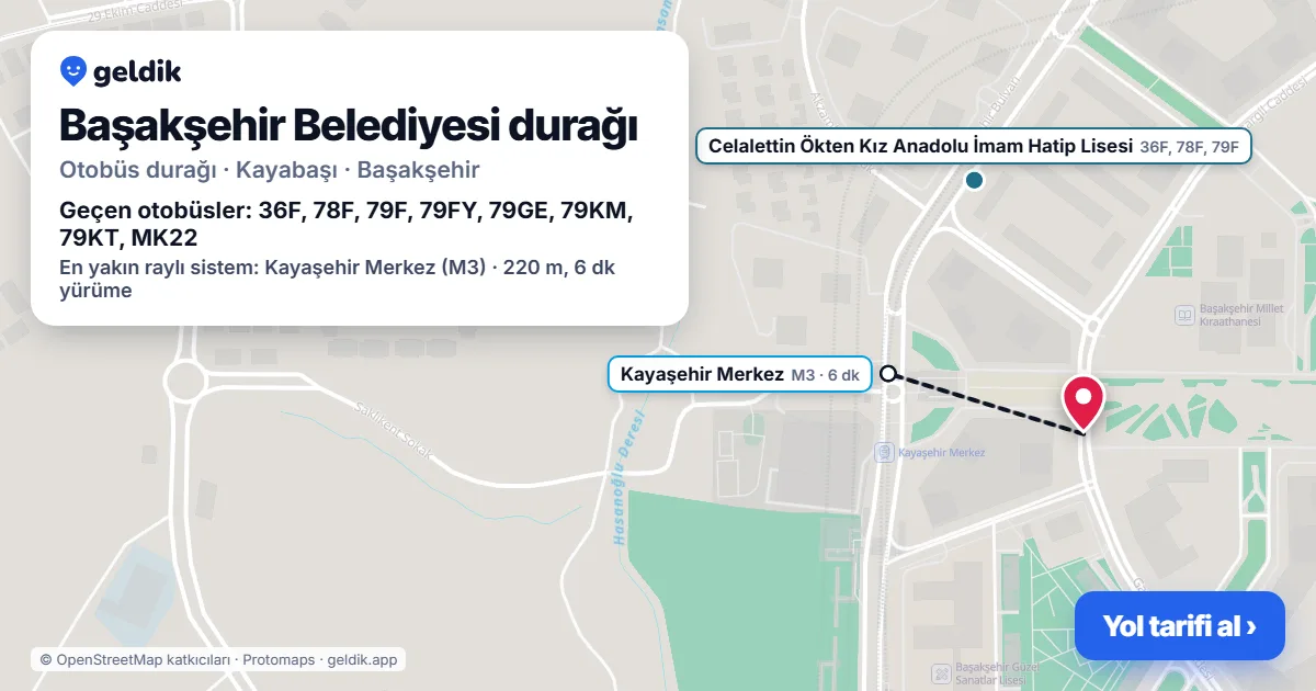 Başakşehir Belediyesi otobüs durağı haritada: konumu ve yakındaki duraklar
