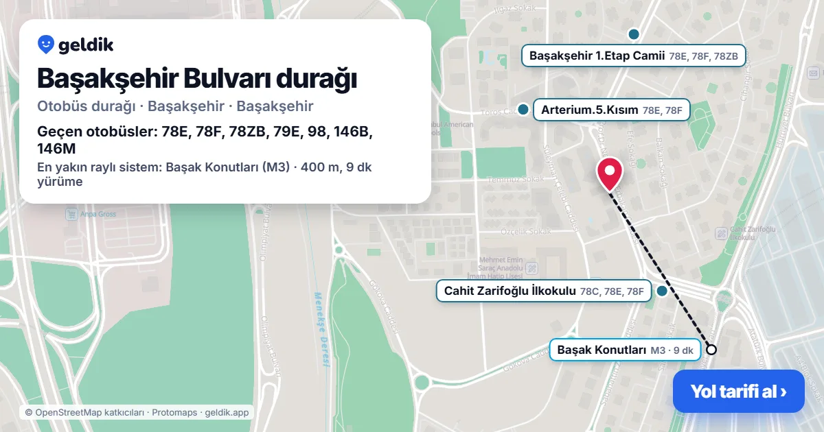 Başakşehir Bulvarı otobüs durağı haritada: konumu ve yakındaki duraklar