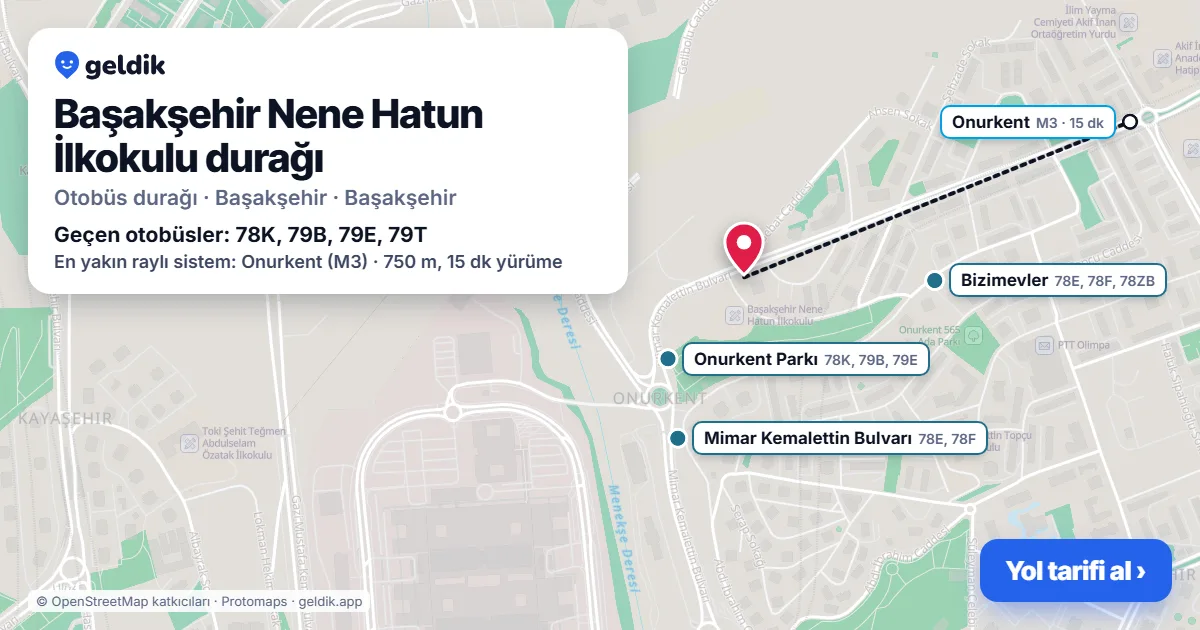 Başakşehir Nene Hatun İlkokulu otobüs durağı haritada: konumu ve yakındaki duraklar