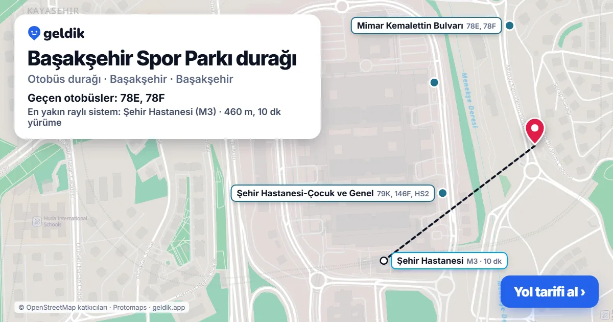 Başakşehir Spor Parkı otobüs durağı haritada: konumu ve yakındaki duraklar