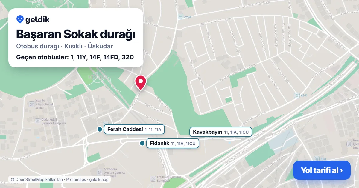 Başaran Sokak otobüs durağı haritada: konumu ve yakındaki duraklar