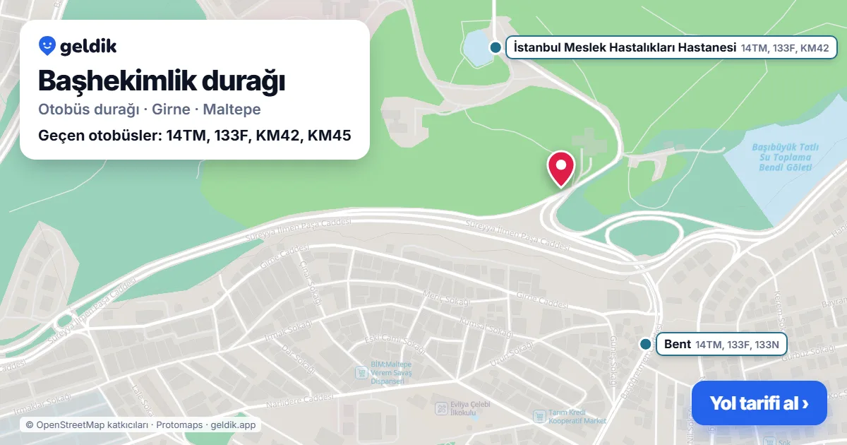 Başhekimlik otobüs durağı haritada: konumu ve yakındaki duraklar