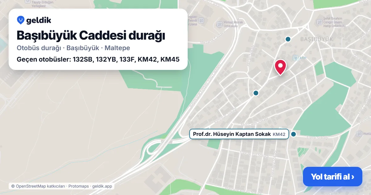 Başıbüyük Caddesi otobüs durağı haritada: konumu ve yakındaki duraklar