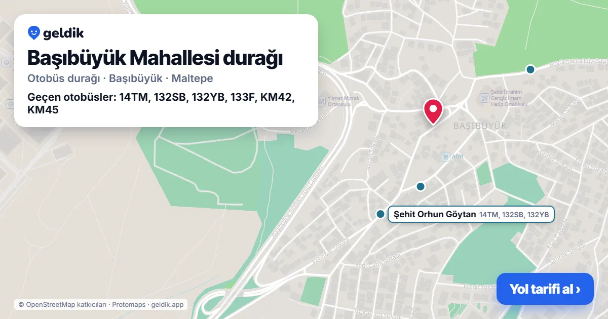 Başıbüyük Mahallesi otobüs durağı haritada: konumu ve yakındaki duraklar