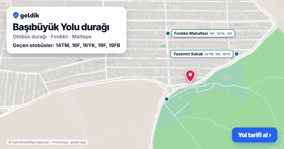 Başıbüyük Yolu otobüs durağı haritada: konumu ve yakındaki duraklar