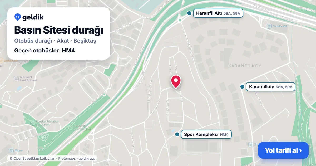 Basın Sitesi otobüs durağı haritada: konumu ve yakındaki duraklar