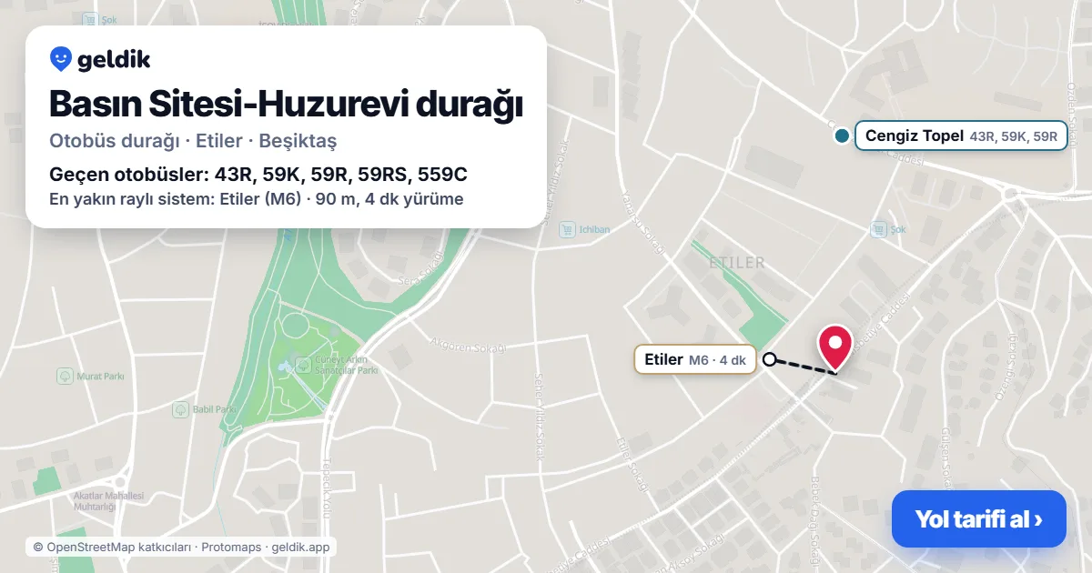 Basın Sitesi-Huzurevi otobüs durağı haritada: konumu ve yakındaki duraklar