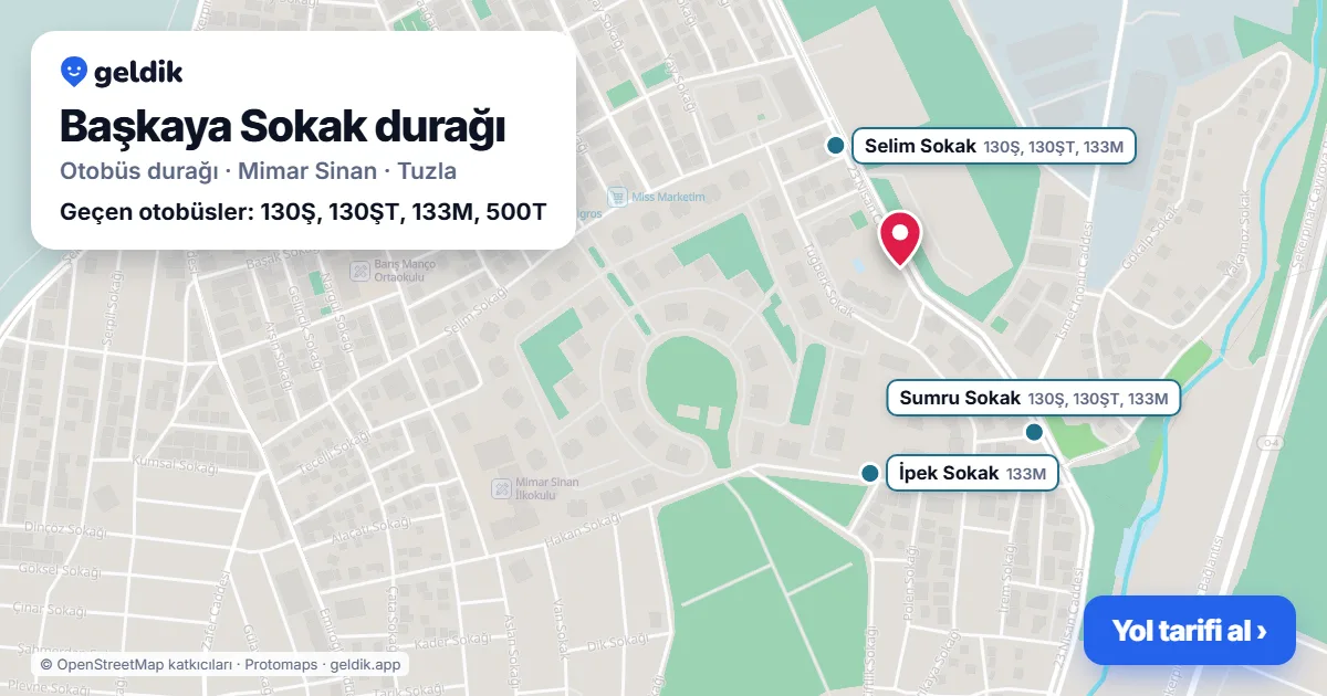 Başkaya Sokak otobüs durağı haritada: konumu ve yakındaki duraklar