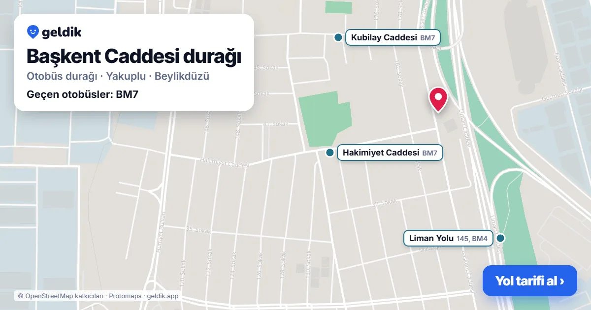 Başkent Caddesi otobüs durağı haritada: konumu ve yakındaki duraklar