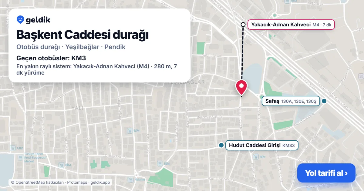 Başkent Caddesi otobüs durağı haritada: konumu ve yakındaki duraklar