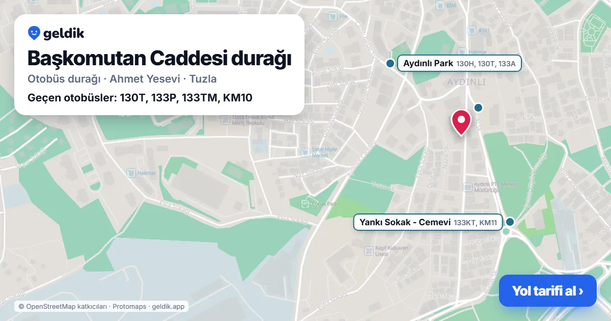 Başkomutan Caddesi otobüs durağı haritada: konumu ve yakındaki duraklar