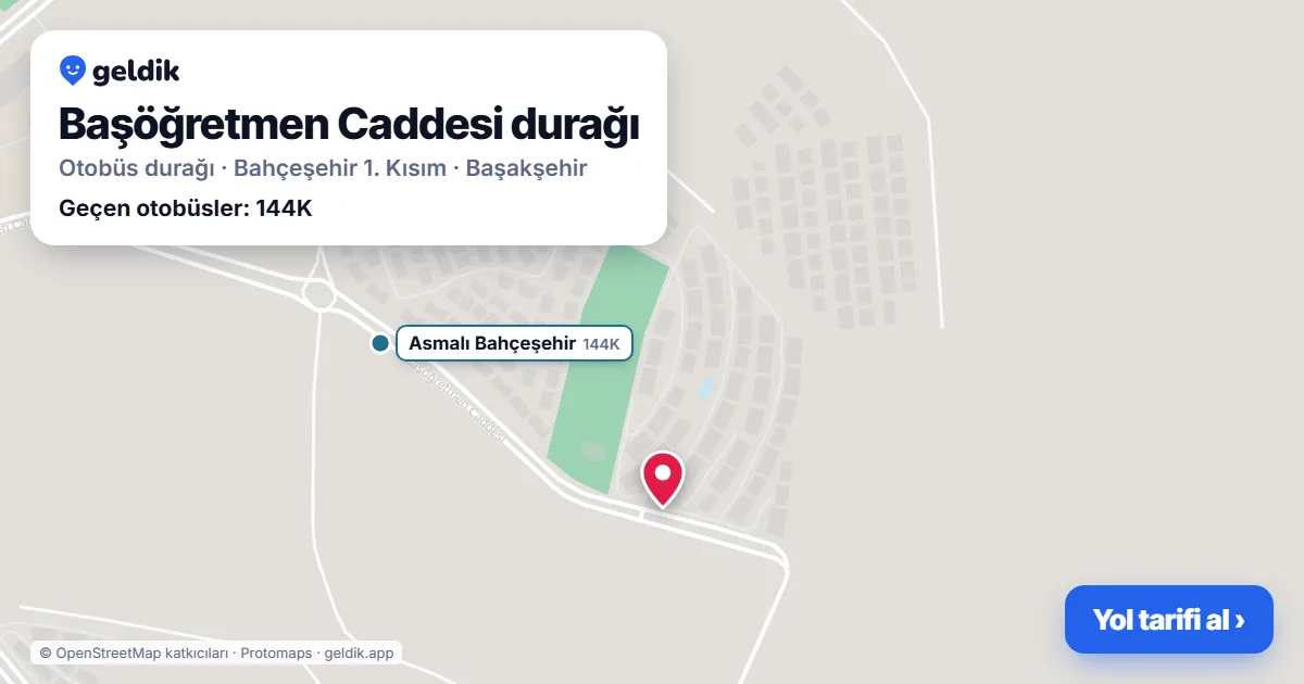 Başöğretmen Caddesi otobüs durağı haritada: konumu ve yakındaki duraklar