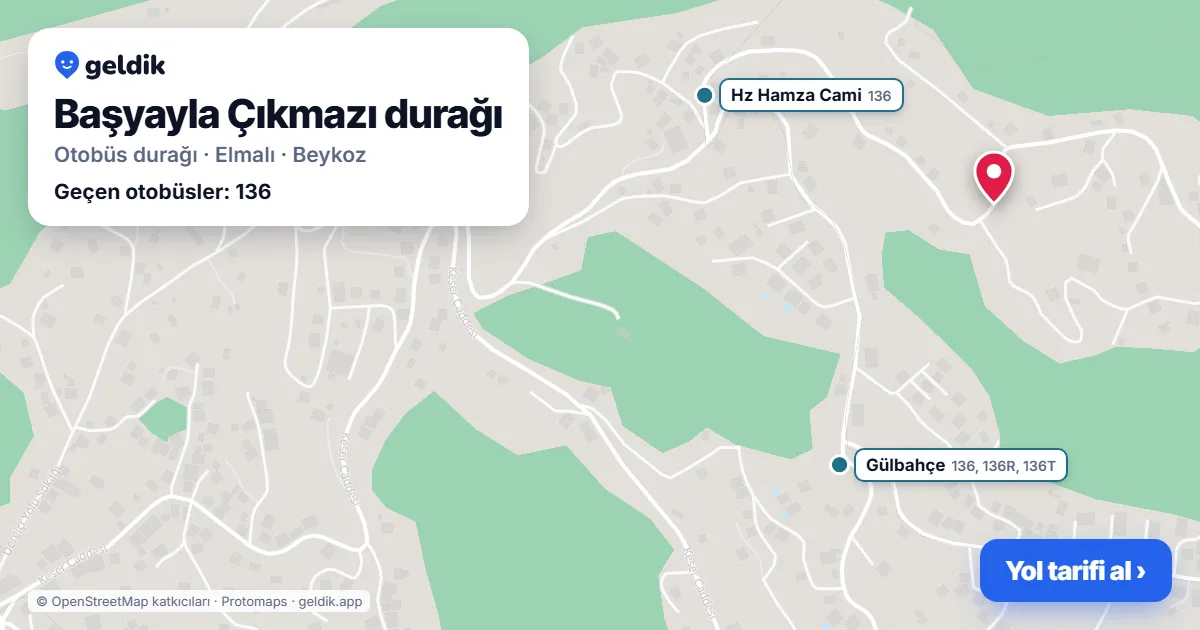 Başyayla Çıkmazı otobüs durağı haritada: konumu ve yakındaki duraklar