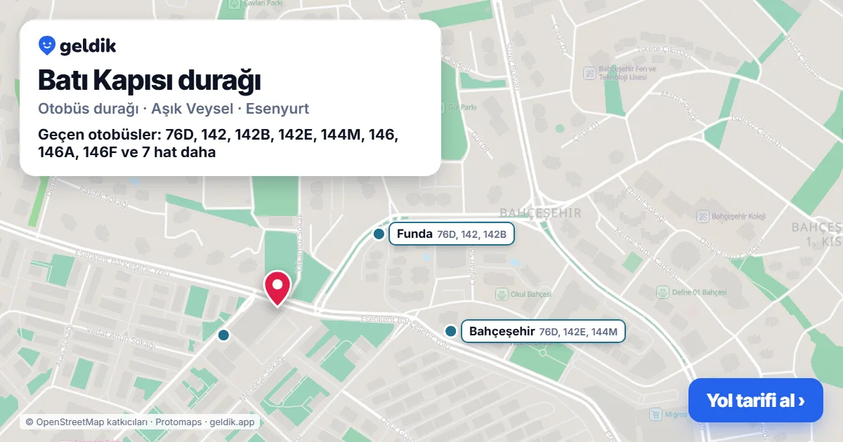 Batı Kapısı otobüs durağı haritada: konumu ve yakındaki duraklar